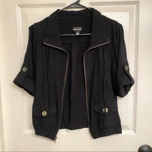 Wet Seal Lightweight Cotton Blend Black Jacket w/ Rolled Sleeves